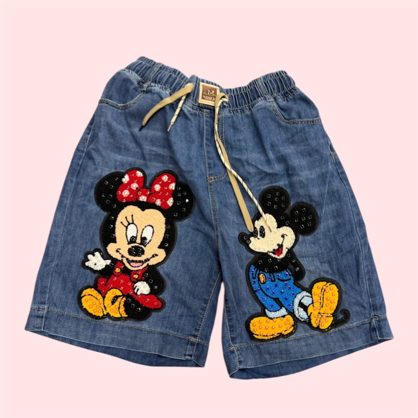 Embellished Mid-Length Denim Shorts