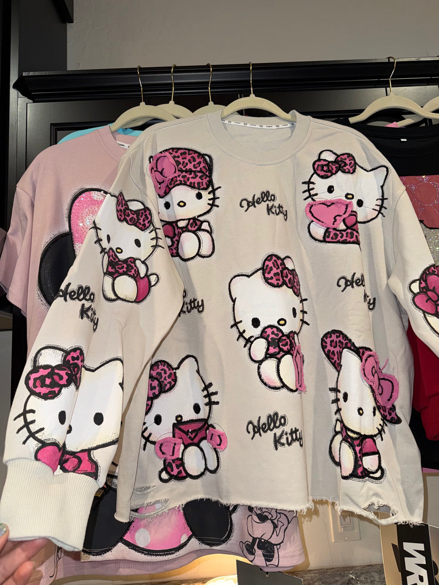 π Pink Leopard Kitty Cropped Sweatshirt