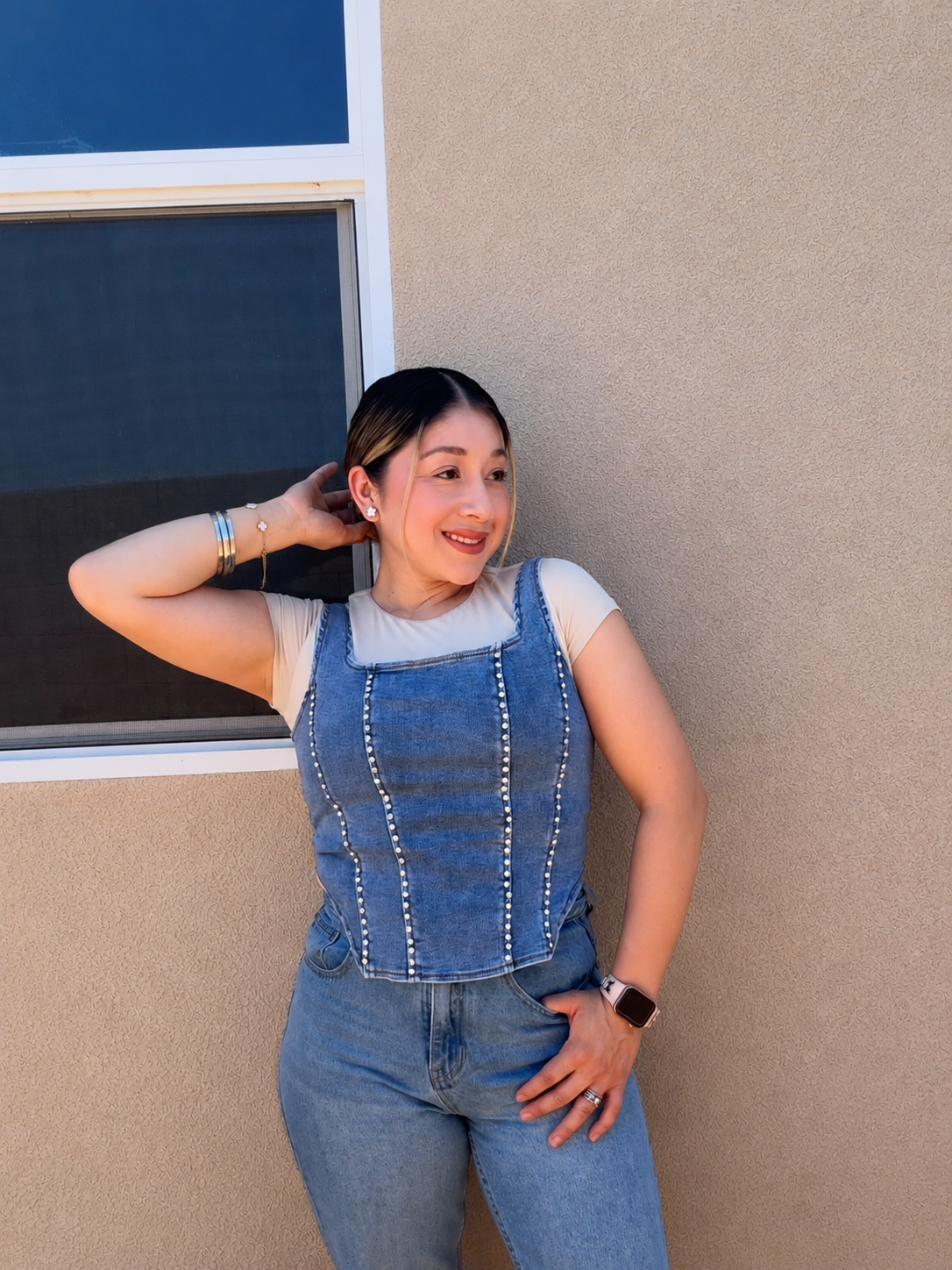 Rhinestone Denim Corset Top